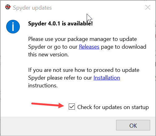 Spyder update warning