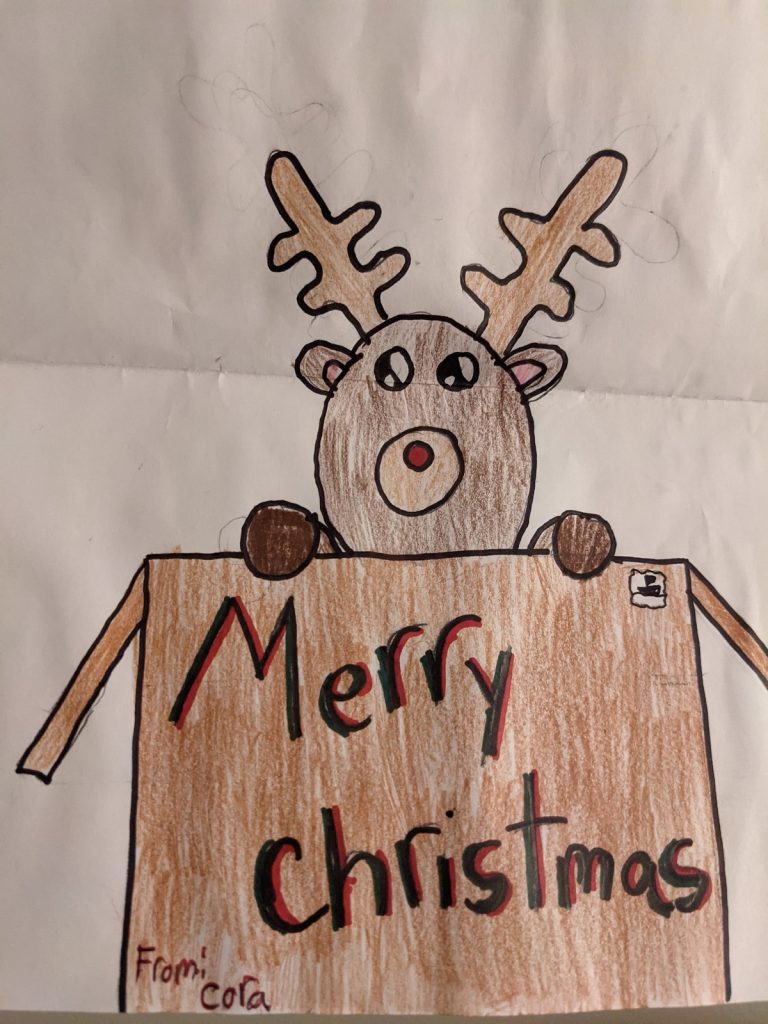 Hand-drawn picture of a reindeer by "Cora"